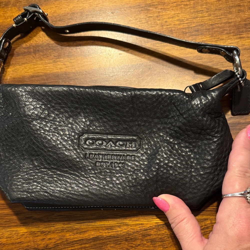 Coach Pebbled Black Leather Wristlet